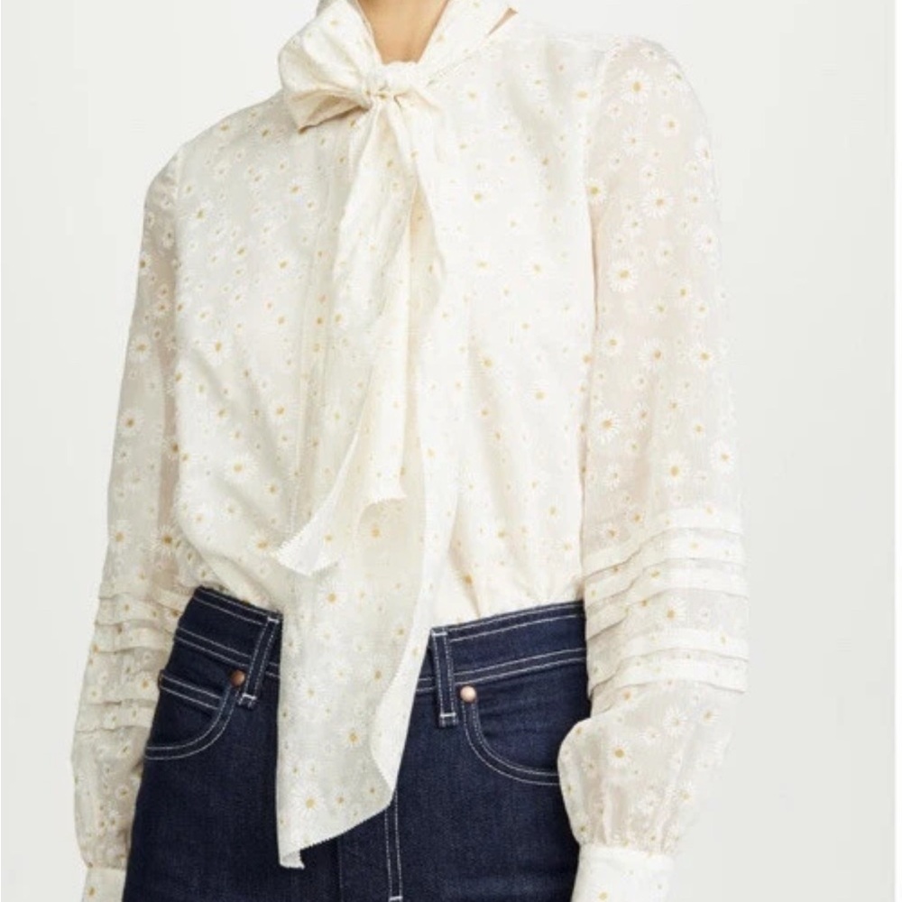 Tory Burch Cream Floral Blouse with Bow